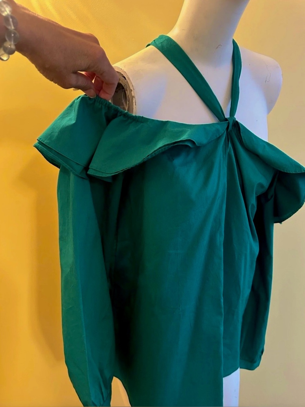J.CREW Off-Shoulder Halter Emerald Green Cotton Blouse Top 4 Tall NWT
